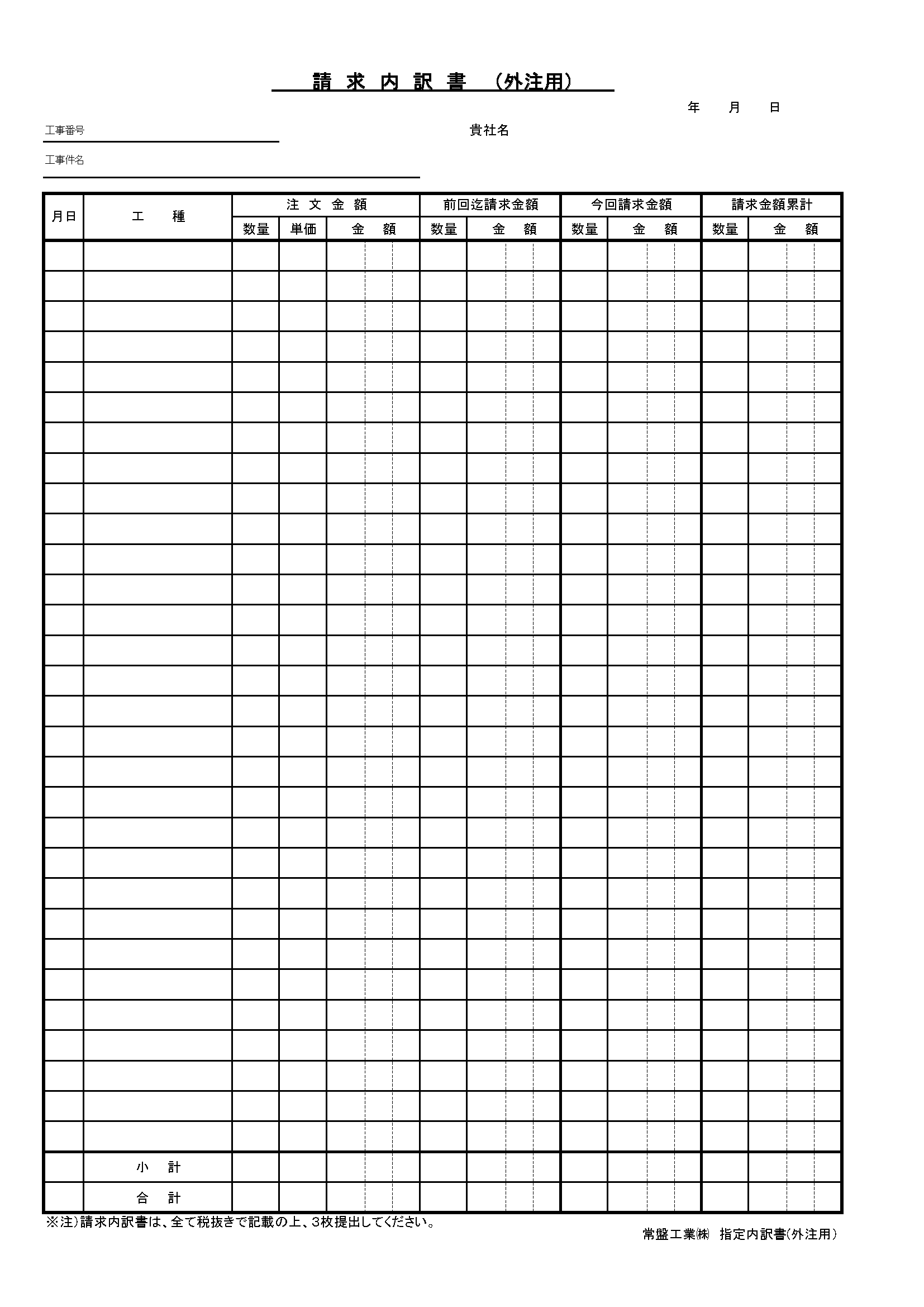 請求書関連書類の ダウンロード 常盤工業株式会社